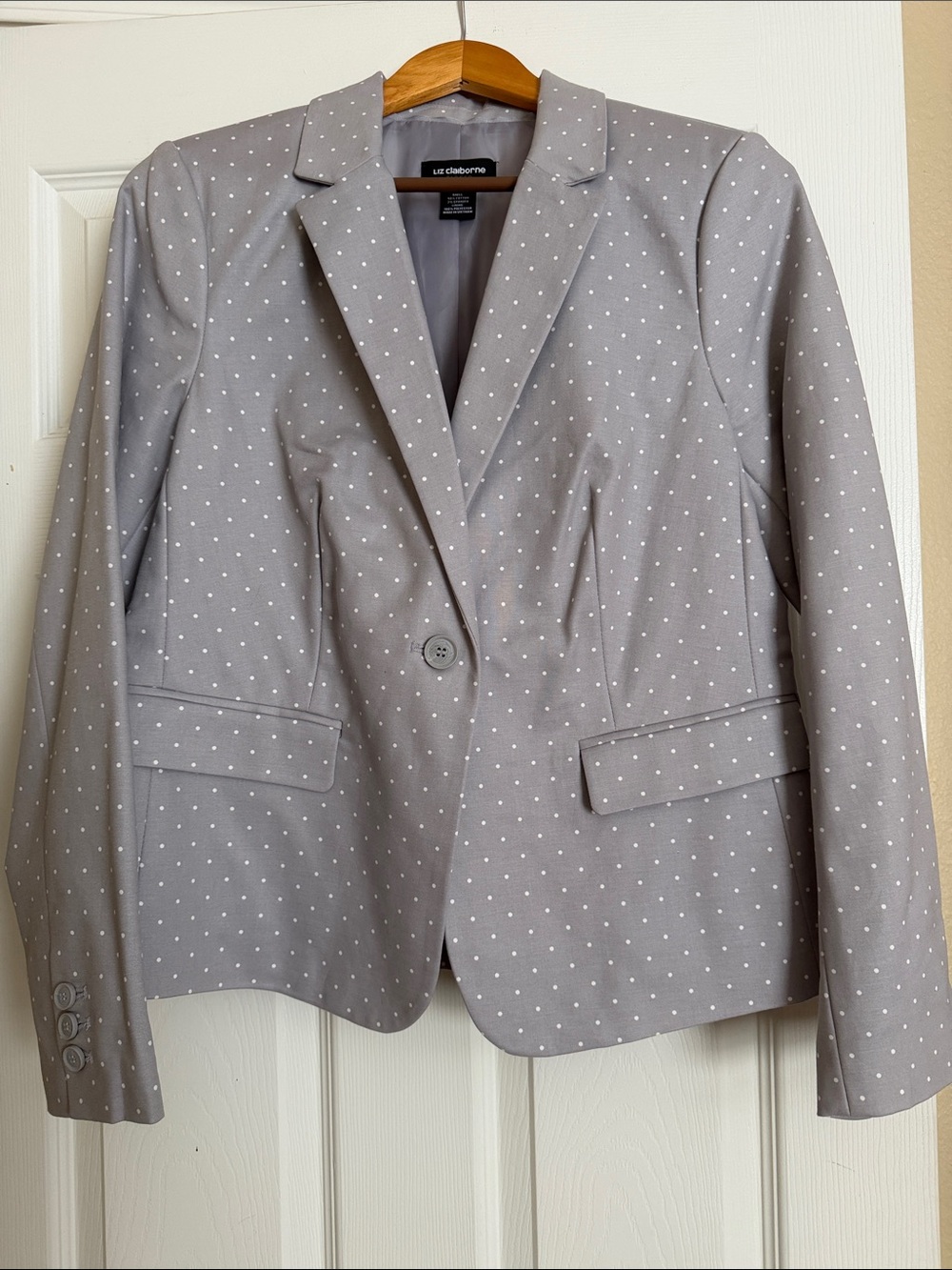 Liz Claiborne Light Gray Polka Dot Single-Button Blazer
